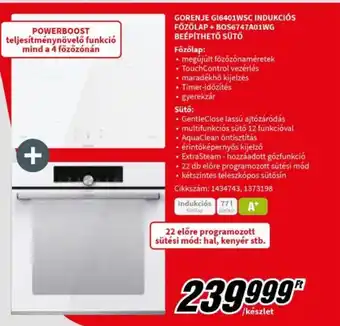 GORENJE GI6401WSC INDUKCIÓS FŐZŐLAP BOS6747A01WG BEÉPÍTHETŐ SÜTŐ