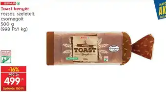 Spar SPAR Toast kenyér 500 g ajánlat