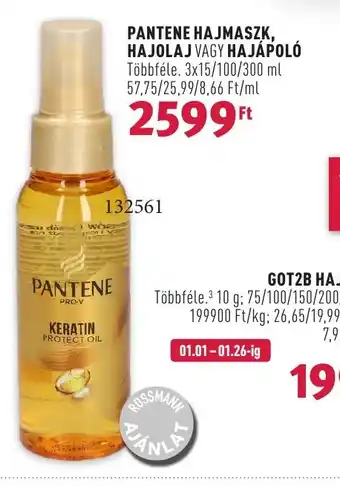 Rossmann PANTENE HAJMASZK, HAJOLAJ stb. 3 x 15 ml / 100 - 300 ml ajánlat