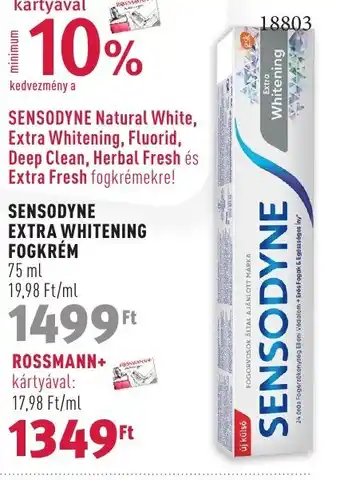 Rossmann SENSODYNE EXTRA WHITENING FOGKRÉM 75 ml ajánlat