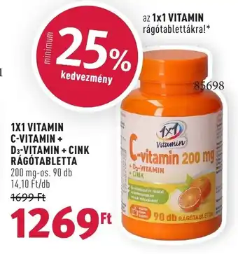 1X1 VITAMIN C-VITAMIN + D3-VITAMIN + CINK RÁGÓTABLETTA 200 mg-os. 90 db