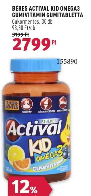 BÉRES ACTIVAL KID OMEGA3 GUMIVITAMIN GUMITABLETTA Cukormentes. 30 db
