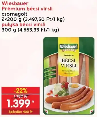 Interspar Wiesbauer Prémium bécsi virsli 2x200g/pulyka bécsi virsli 300g ajánlat
