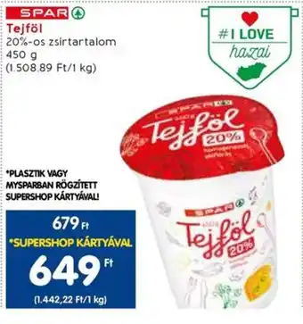 Spar SPAR Tejföl 450 g ajánlat