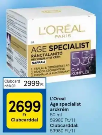 Tesco L'ORÉAL Age specialist arckrém 50ml ajánlat