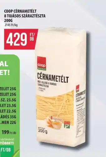 COOP CÉRNAMETÉLT 8 TOJÁSOS SZÁRAZTÉSZTA 200G