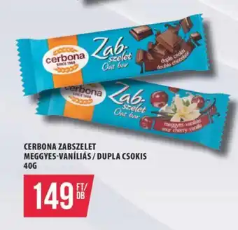 Coop CERBONA ZABSZELET MEGGYES VANÍLIÁS DUPLA CSOKIS 40g ajánlat