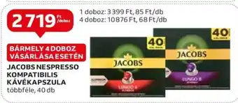 Auchan JACOBS NESPRESSO KOMPATIBILIS KÁVÉKAPSZULA 40 db ajánlat