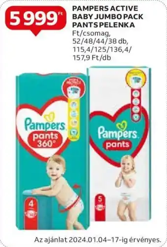 Auchan PAMPERS ACTIVE BABY JUMBO PACK PANTS PELENKA ajánlat
