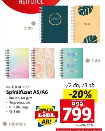 Lidl UNITED OFFICE Spirálfüzet A5/A6 2 - 3 db ajánlat