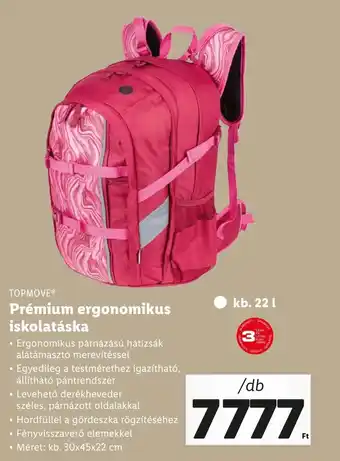 Lidl TOPMOVE Prémium ergonomikus iskolatáska 1 db ajánlat