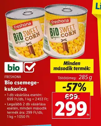 Lidl FRESHONA Bio csemege-kukorica 285 g ajánlat
