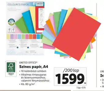 Lidl UNITED OFFICE Színes papír, A4 200 lap ajánlat