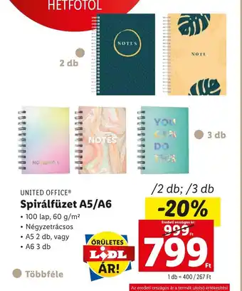 Lidl UNITED OFFICE Spirálfüzet A5/A6 2 - 3 db ajánlat