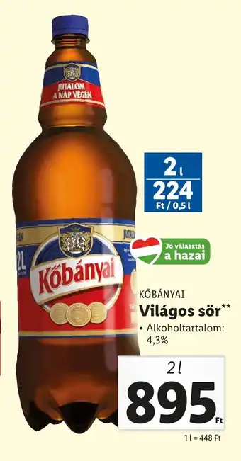 Lidl KŐBÁNYAI Világos sör 2 l ajánlat