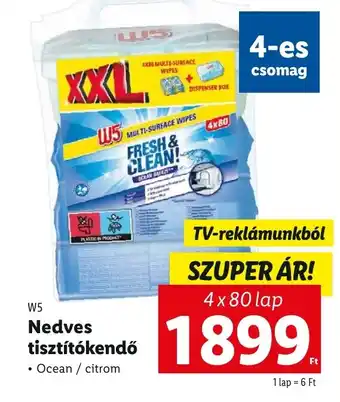 Lidl W5 Nedves tisztítókendő 4 x 80 lap ajánlat