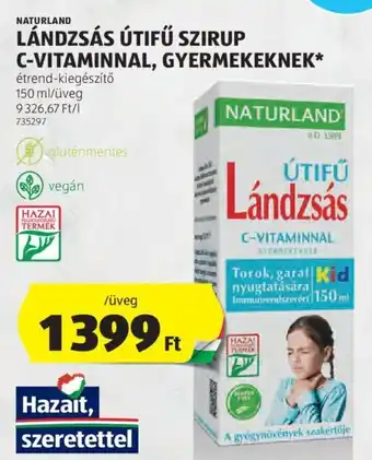 ALDI NATURLAND LÁNDZSÁS ÚTIFŰ SZIRUP C-VITAMINNAL stb. 150 ml ajánlat