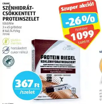 ALDI CRANE SZÉNHIDRÁT-CSÖKKENTETT PROTEINSZELET 3 x 45 g ajánlat