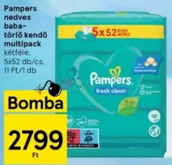 Tesco Pampers nedves baba- törlő kendő multipack kétféle, 5x52 db/cs. ajánlat