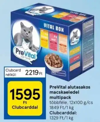 Tesco PreVital alutasakos macskaeledel multipack többféle, 12x100 g/cs ajánlat