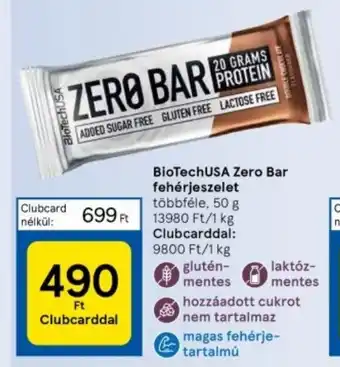 Tesco BioTechUSA Zero Bar fehérjeszelet többféle, 50 g ajánlat