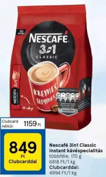 Tesco Nescafé 3in1 Classic instant kávéspecialitás többféle, 170 g ajánlat