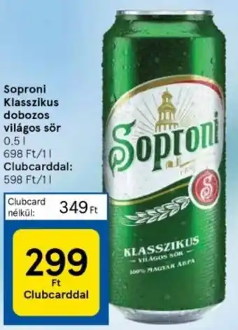 Tesco Soproni Klasszikus dobozos világos sör 0,5l ajánlat