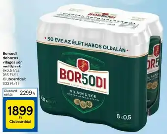 Tesco Borsodi dobozos világos sör multipack 6x0,5 l/cs ajánlat