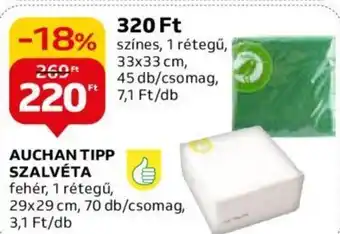 Auchan AUCHAN TIPP SZALVÉTA 29x29 cm, 70 db/csomag ajánlat
