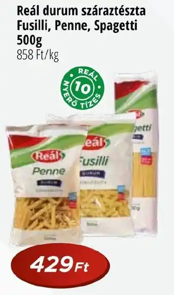 Real Reál durum száraztészta Fusilli, Penne, Spagetti 500g ajánlat