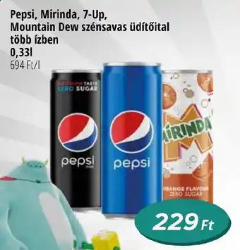 Real Pepsi, Mirinda, 7-Up, Mountain Dew szénsavas üdítőital több ízben 0,33l ajánlat