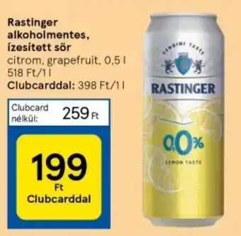 Tesco Rastinger alkoholmentes, ízesített sör 0,5l ajánlat