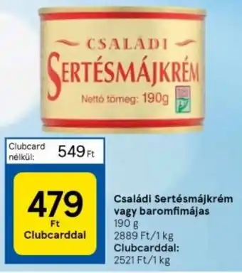 Tesco Családi Sertésmájkrém vagy baromfimájas 190g ajánlat