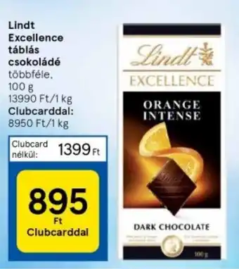 Tesco Lindt Excellence táblás csokoládé 100g ajánlat
