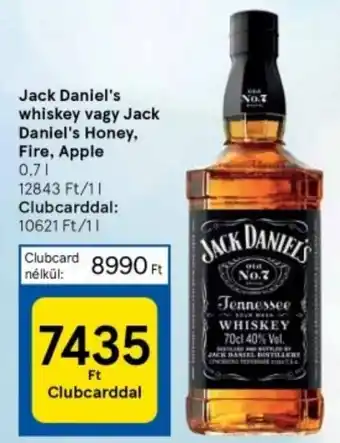 Tesco Jack Daniel's whiskey vagy Jack Daniel's Honey, Fire, Apple 0,7l ajánlat