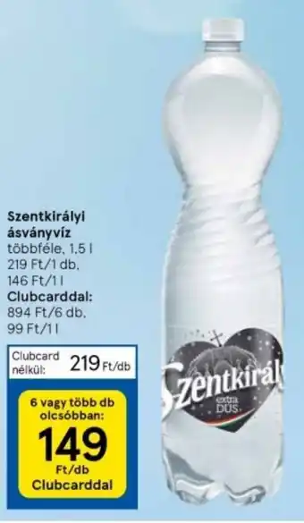 Tesco Szentkirályi ásványvíz többféle, 1,5l ajánlat