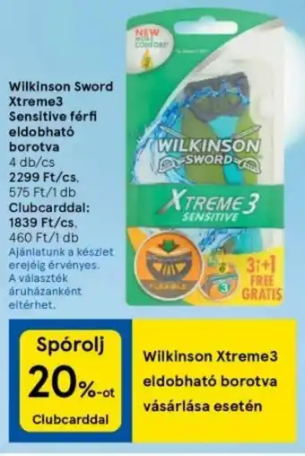 Tesco Wilkinson Sword Xtreme3 Sensitive férfi eldobható borotva 4 db/cs ajánlat
