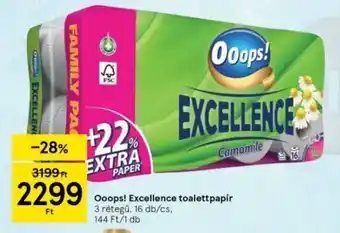 Tesco Ooops! Excellence toalettpapír 3 rétegű, 16 db/cs ajánlat