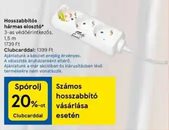 Hosszabbítós hármas elosztó 3-as védőérintkezős, 1,5 m