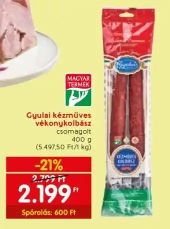 Spar Gyulai kézműves vékonykolbász csomagolt 400g ajánlat
