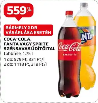 Auchan COCA-COLA, FANTA VAGY SPRITE SZÉNSAVAS ÜDÍTŐITAL 1,75l ajánlat