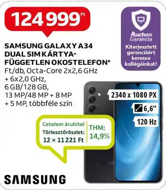 Auchan SAMSUNG GALAXY A34 DUAL SIM KÁRTYA- FÜGGETLEN OKOSTELEFON ajánlat