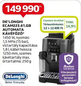 Auchan DE'LONGHI ECAM223.61.GB AUTOMATA KÁVÉFŐZŐ ajánlat
