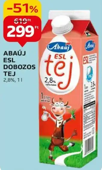 Auchan ABAÚJ ESL DOBOZOS TEJ 2,8%, 1l ajánlat