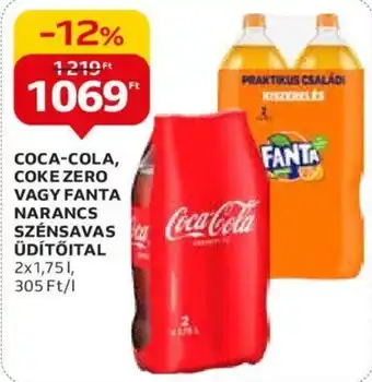 Auchan COCA-COLA, COKE ZERO VAGY FANTA NARANCS SZÉNSAVAS ÜDÍTÖITAL 2x1,75l ajánlat