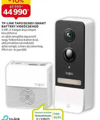 Auchan TP-LINK TAPO D230S1 SMART BATTERY VIDEÓCSENGŐ ajánlat