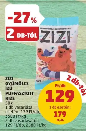 PENNY ZIZI GYÜMÖLCS ÍZŰ PUFFASZTOTT RIZS 50 g ajánlat