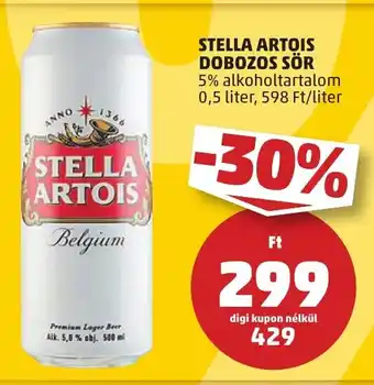 PENNY STELLA ARTOIS DOBOZOS SÖR 0,5 l ajánlat