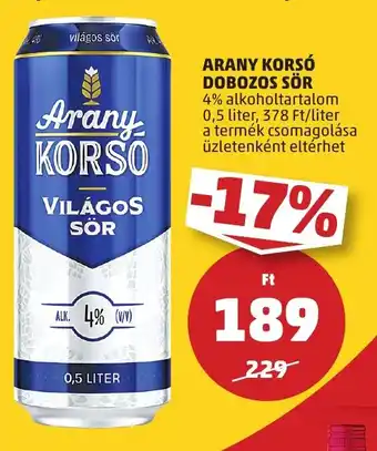 PENNY ARANY KORSÓ DOBOZOS SÖR 0,5 l ajánlat
