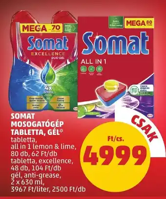 PENNY SOMAT MOSOGATÓGÉP TABLETTA, GÉL 80 - 48 db / 2 x 630 ml ajánlat